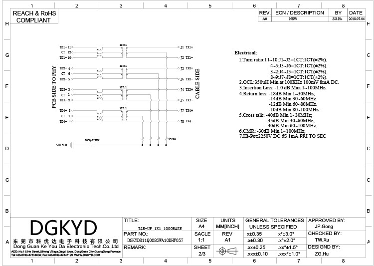 Одиночный гаван защищать соединителя PCB локальных сетей 8P12C 6U RJ45 не светлый