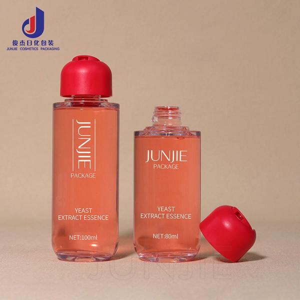 Customizable 30ml-150ml Plastic TonerBottles Long Neck Flat Type in Red Orange for Clear for Skin Care Made PETG Materia