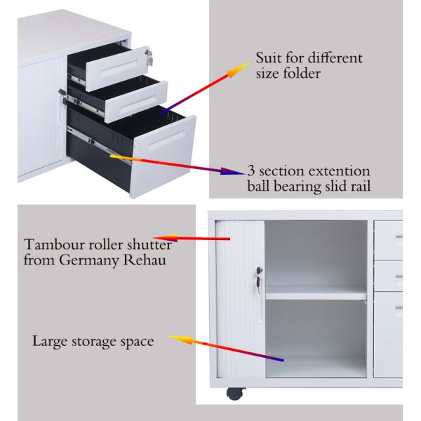 3 Drawer 34kgs 500mm Depth Tambour Storage Cabinet