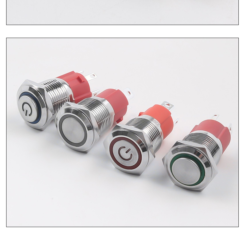 10A 16MM Stainless Steel Push Button Switch with LED Power Indicator Latching Momentary 1NO 4pin Flat/High Head IP65 for 220V