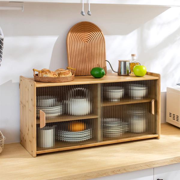 Bamboo Wall Mounted Kitchen Pantry Organizers Sideboard With Transparent Doors