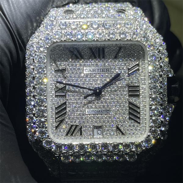 Busto luxuoso de Moissanite abaixo do relógio em volta do corte brilhante Moissanite Cartier Santos
