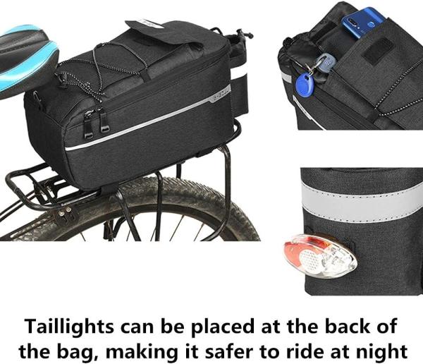 Bike Rear Rack Bag 10L Insulated Bike Trunk Cooler Reflective Bicycle Rear Seat Cargo Bag Water Resistant Bike