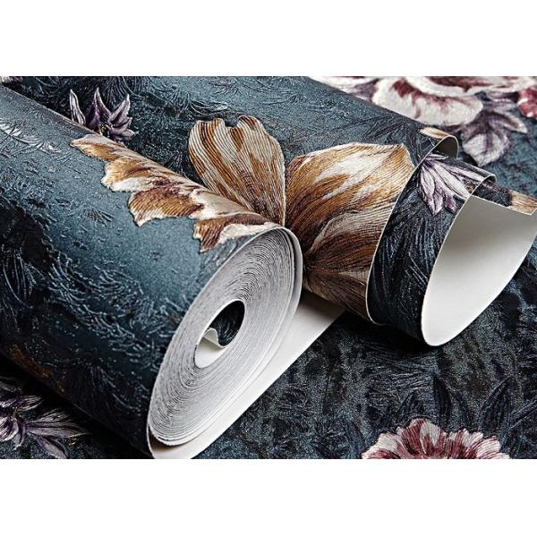 Beautiful Green Washable Vinyl Wallpaper with Retro Vantage Floral Pattern