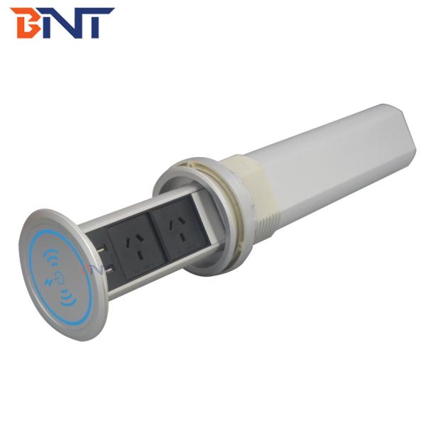 Australian market kitchen worktop concealed motorized pull up power socket with usb and Qi wireless charger