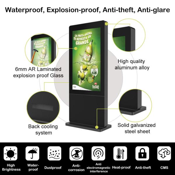 Floor Standing LCD Kiosk Displays 55 Inch LCD Screen Advertising Outdoor Waterpoof IP65 IP67