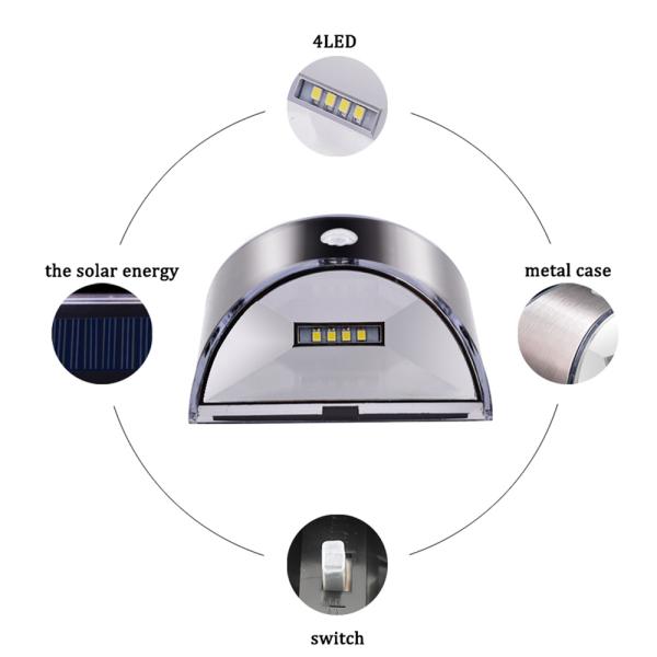 Fence Solar Powered PIR Motion Sensor Light Stainless Steel LED Lighting and Circuitry Design Residential ROHS Ce 1-year 10000