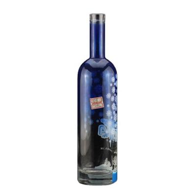 Fancy Screen Printing Round Shape Blue Vodka Bottle for Industrial of Liquor and Gin