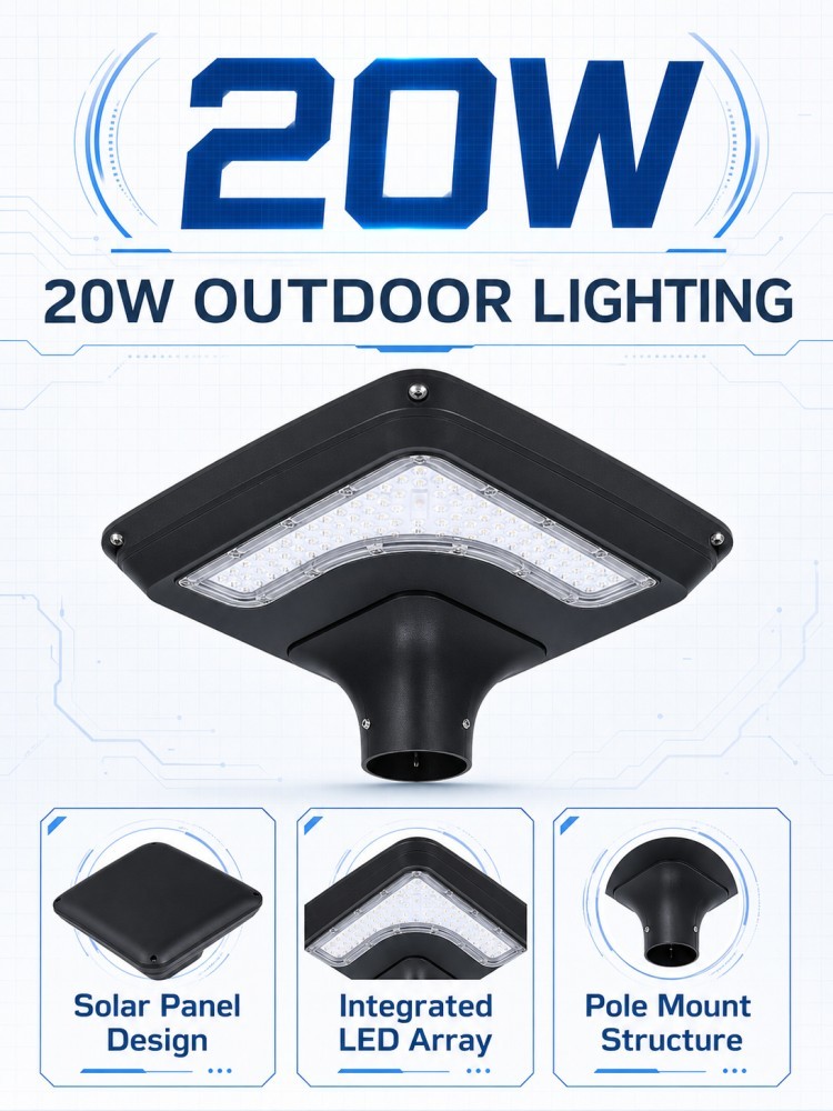 30W 50W Outdoor Solar Garden Lights Energy Saving For Driveways Courtyards And Parks