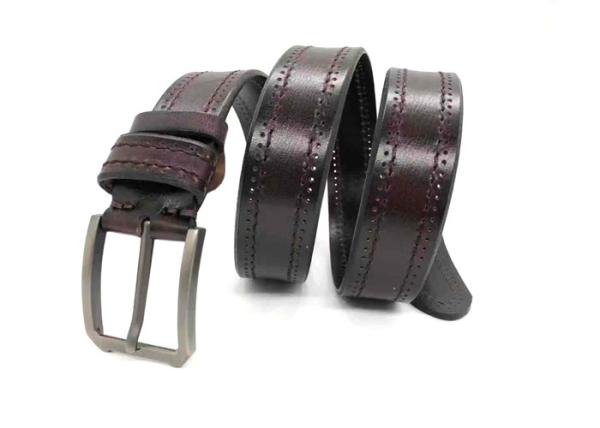 1 1/2 Mens Casual Leather Belt With Punching And Thick Thread Stitching Encircle