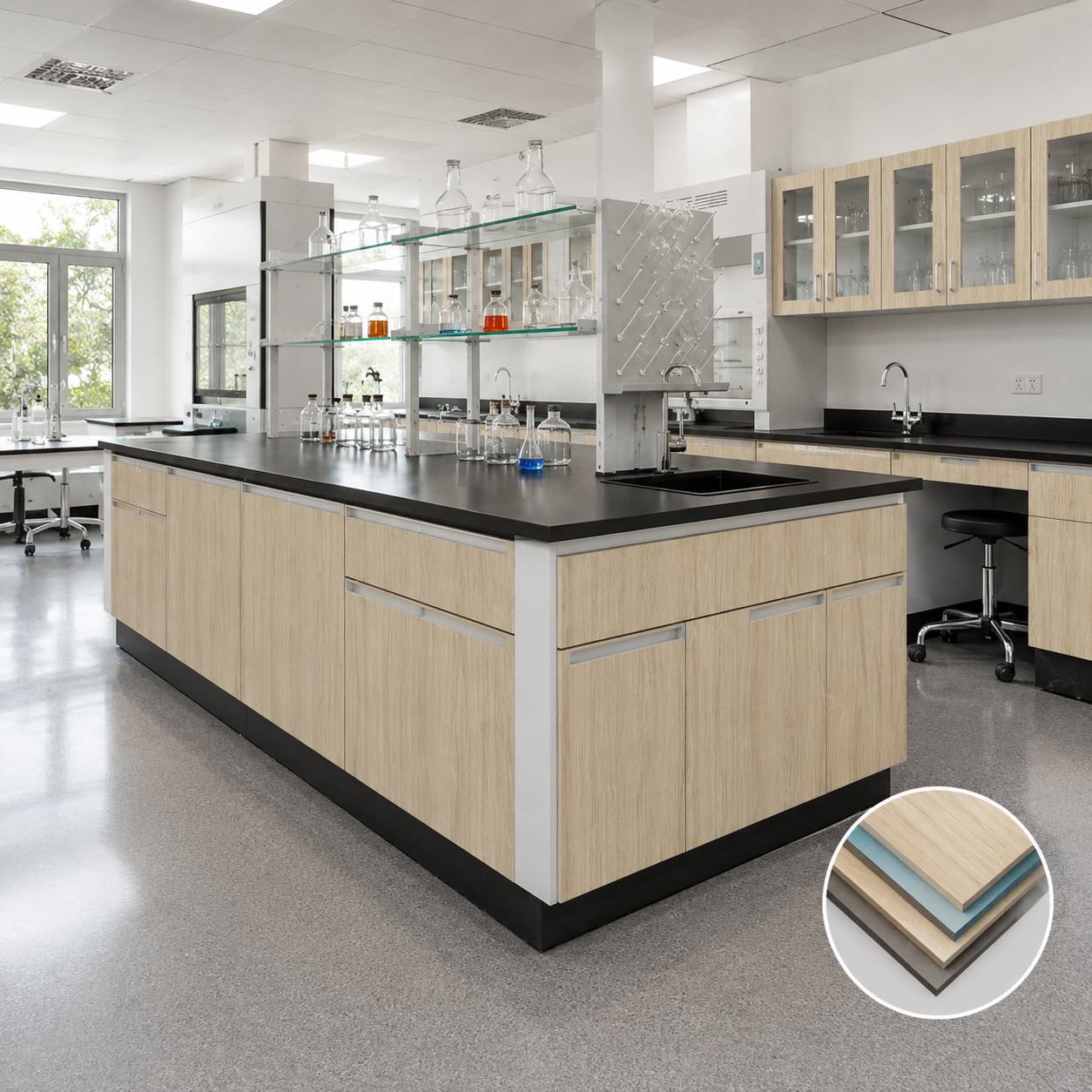 Wood Grain Phenolic Resin Lab Worktop  Chemical Resistant Compact Laminate Lab Bench Top