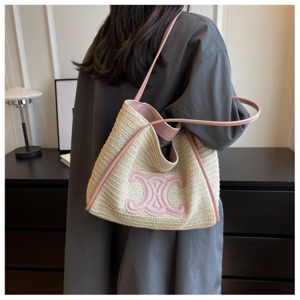 Women Small Straw Bags Summer Beach Tote Bag Handmade Woven Hobo Purse Handbag Customized New Arrival Hand Made Natural Straw Raffia Blue Striped Crochet Beach Bag Crochet Bags Custom Order