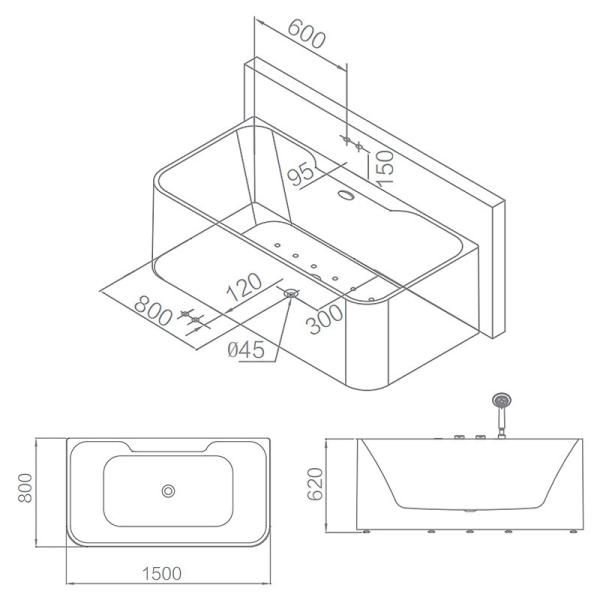 Массаж L1500×W800×H620mm ванны Bathroom гостиницы свободный стоя