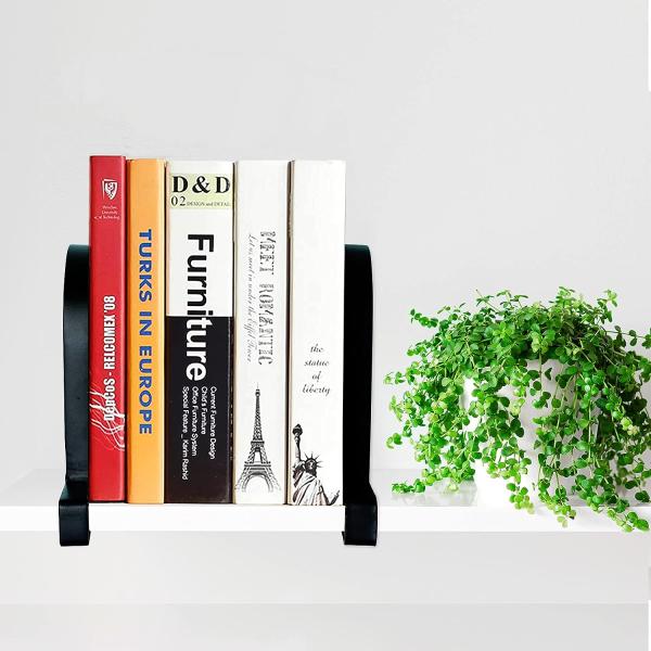 Metal Clamp Book Organizer Storage Holders Book Ends for Floating Shelves in Black