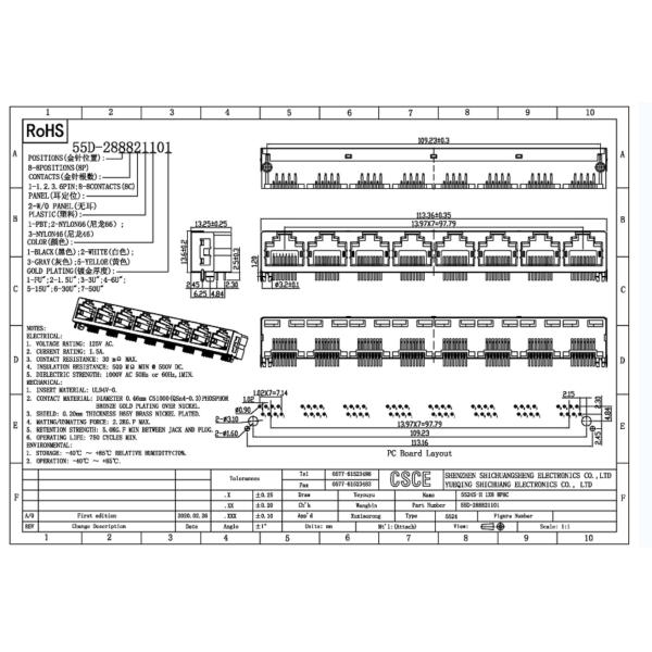 8 Port UV94V-0 8P8C RJ45 Network Connector For Computer
