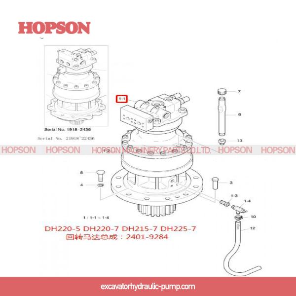 Costume DH220-5 DH220-7 de moteur de Swing Drive Hydraulic de l'excavatrice M2X150