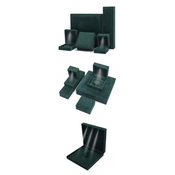 Dark Green Soft Touch Velvet Luxury Jewelry Packaging Box with Shining LED Light