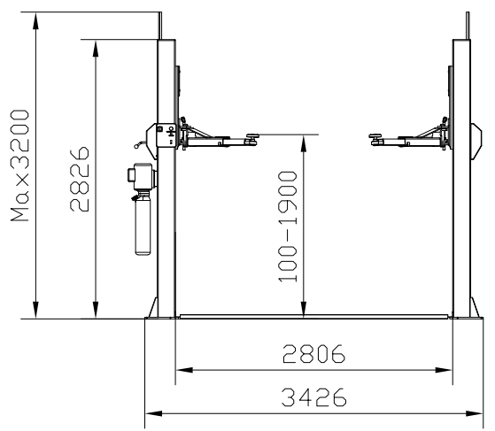 Two Post Vehicle Lift 2 Pole Car Lift 2590mm Double Side Lock Release