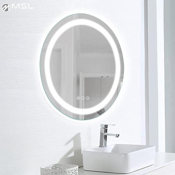 White LED Battery Operated Mirror Modern Battery Powered Bathroom Mirror Round