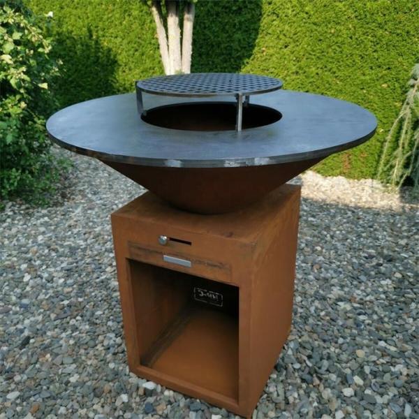 100cm Dia Corten Fire Pit Charcoal Barbecue Grill