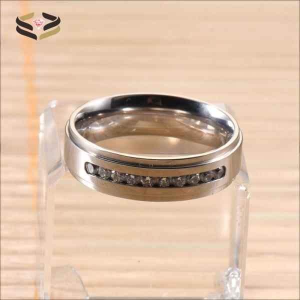 Main Stone Rhinestone Titanium Wedding Ring 6MM Silver CZ Stone Inlayed