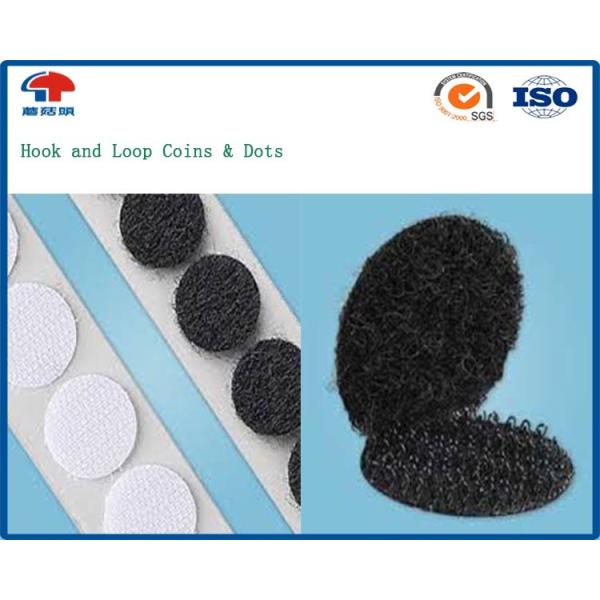 Sticky back Hook And Loop Coins , Black Hook and Loop dots Nylon / Polyester