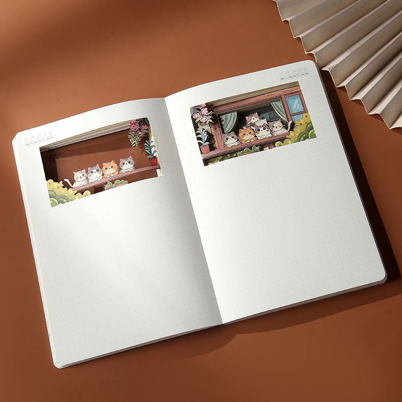 3D Hollow Paper Carving Notebook With Cute Cat Cover For Creative Stationery