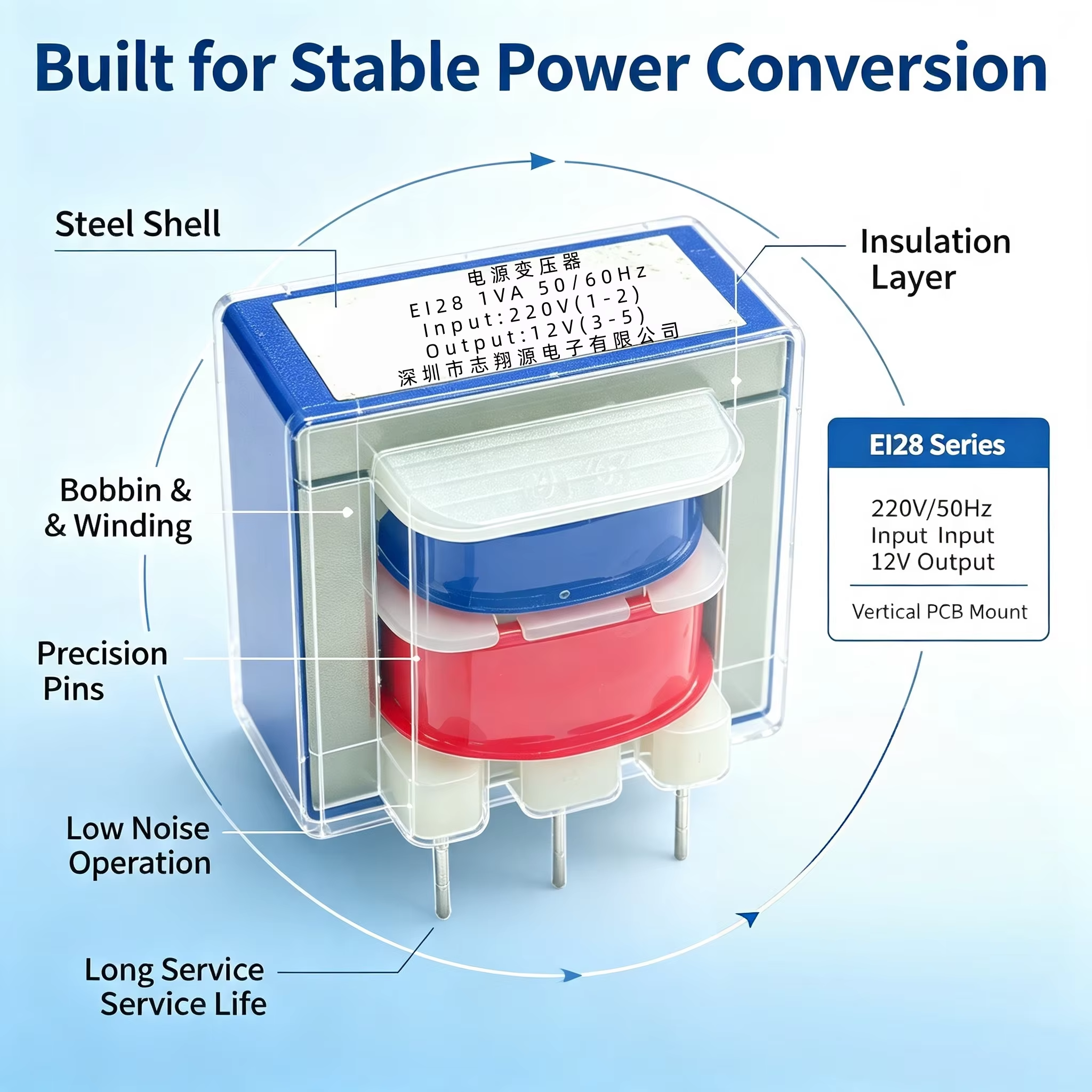 EI28 220V to 15V Step Down Transformer Low Frequency Power Transformer with Z11 Silicon Steel Sheet
