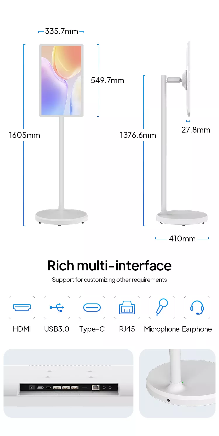 MJK 21.5 Inch Mobile Tablet PC Battery Rotatable Touch Screen Monitor Android 15 Smart Display Digital Signage and Displays