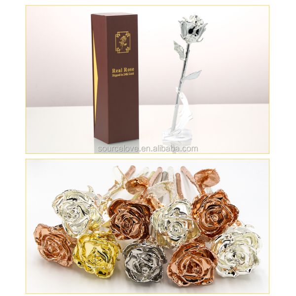 Silver  Dipped Rose With High Quality Gift Box Forever Gold Rose for Mother's Day Gift and Christmas Gift