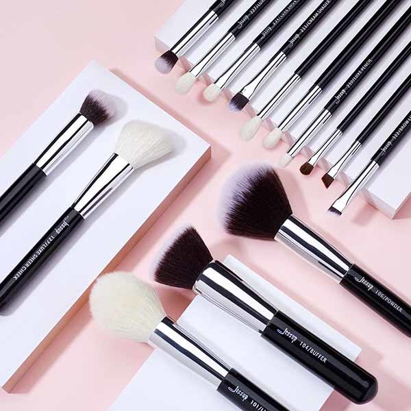 Jessup Full Size Black And Silver Makeup Brushes For Beauty School