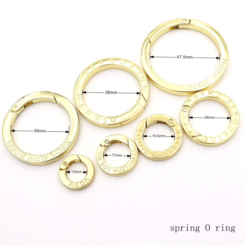 Custom Spring Ring Buckle Zinc Alloy Metal Open O Ring, OEM ODM Embossed Logo Spring O‑Ring, Custom Engraved Metal Snap Ring for Handbag Hardware Accessories