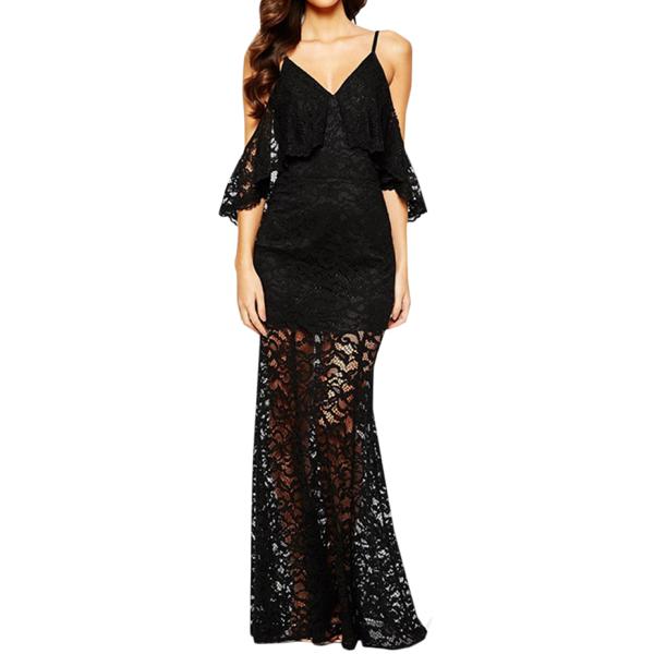 Платья вечера элегантного черного сексуального длинного шнурка макси