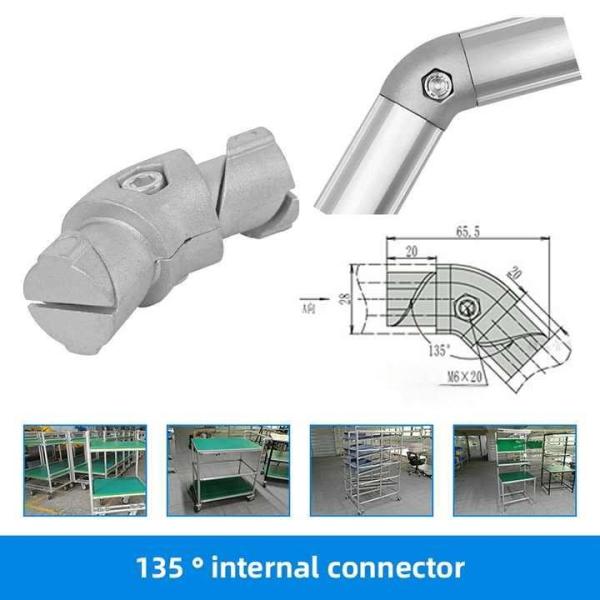 DYJ28-B03 Aluminum Lean Tube Material Connection 135 ° Internal Joint Aluminum Tube Support Bracket Fixing Component