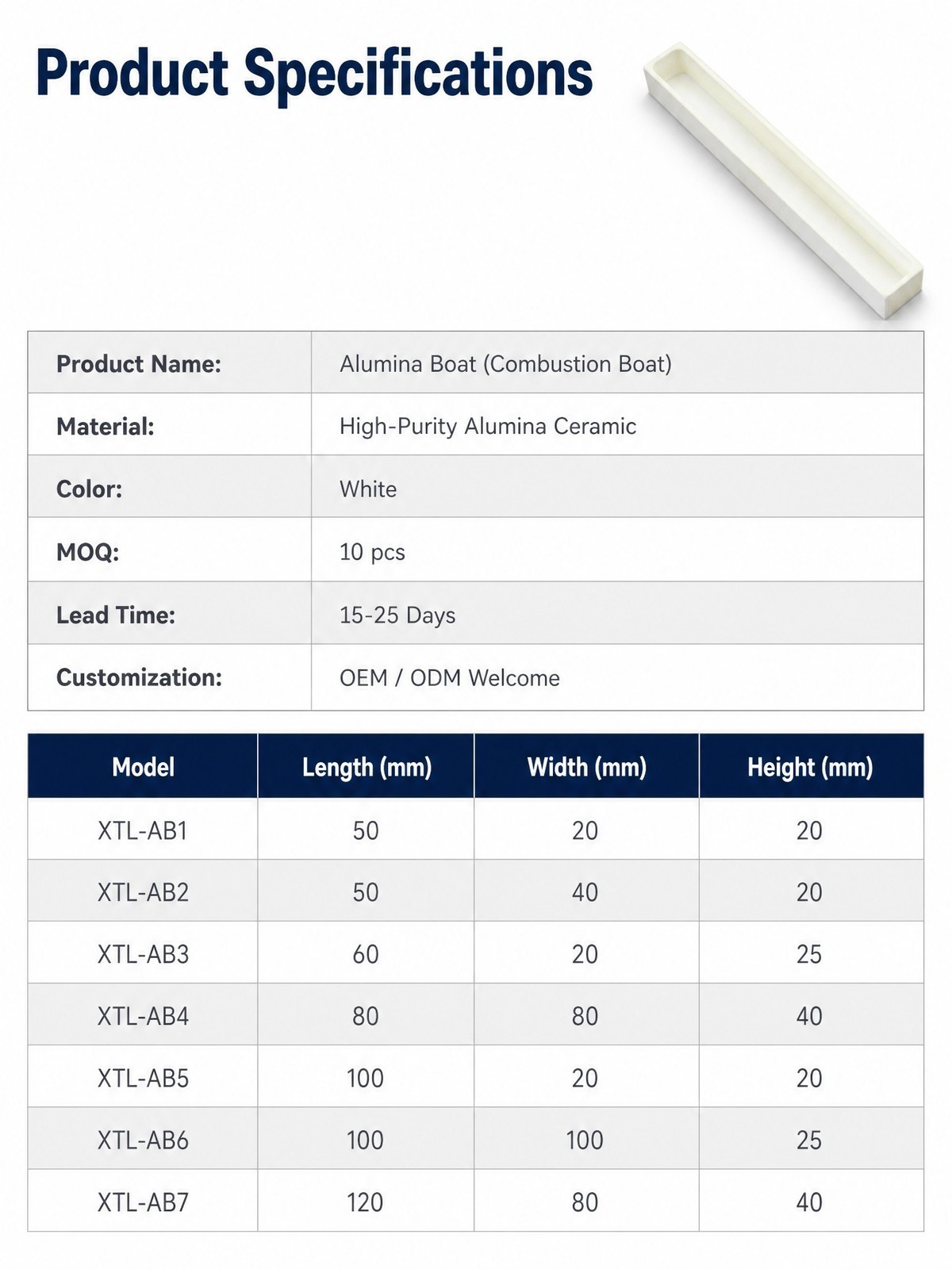 Lab Rectangular Thin Alumina Boat Crucible For Tube Furnace