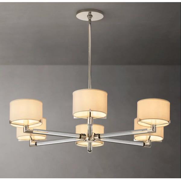 Vintage Farmhouse Chandelier with 6 Lights and Linen Shades for Dining Room Ceiling