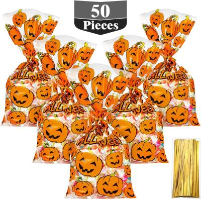 Pumpkin Print Plastic Packaging Treat Bags , Halloween Party Treat Bags