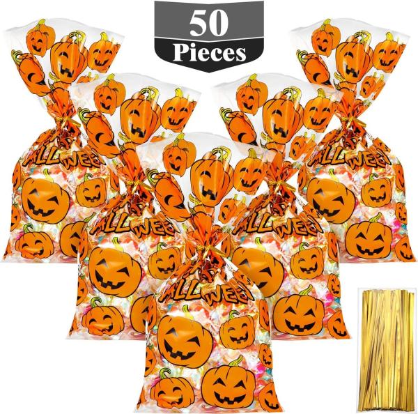 Pumpkin Print Plastic Packaging Treat Bags , Halloween Party Treat Bags
