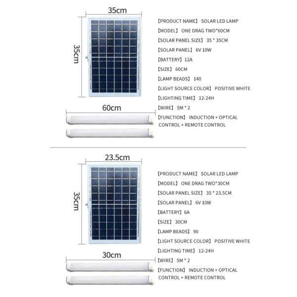 Waterproof 90cm Solar Panel Tube Light 35x35cm Panel 10A Bettery