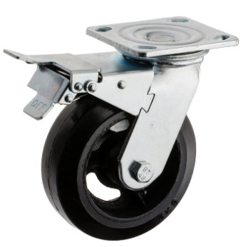 6 Inch Heavy Duty Caster Wheels With Brakes Rubber Wheel Iron Casters