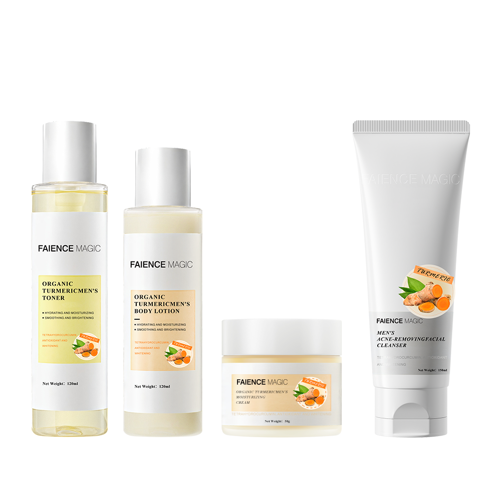 FM OEM Organic Tumeric Man's Skincare Set Wtih Tumeric Extract Whitening Moisturizing Shrink Pores Oil-controlling for Home Use