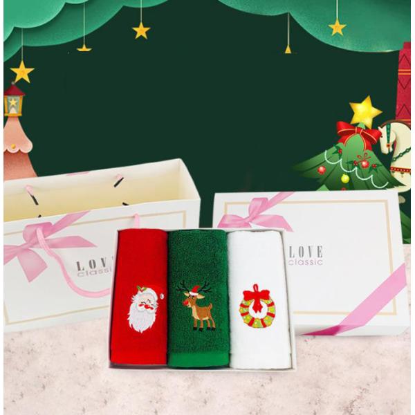 Рождественский подарочный набор с полотенцами 2023 Гипоаллергенные хлопчатобумажные полотенца в подарочной коробке с вышивкой