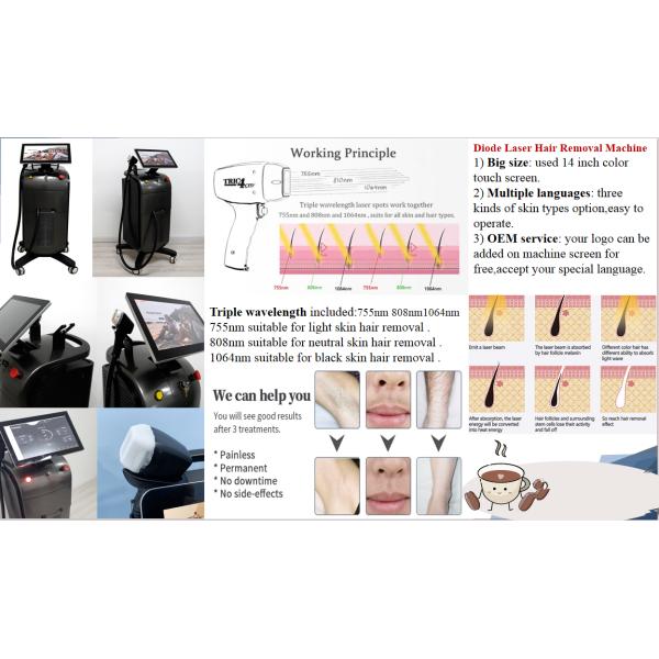 Permanent Ice 1064nm Hair Removal Beauty Machine Triple Wavelengths Diode Laser