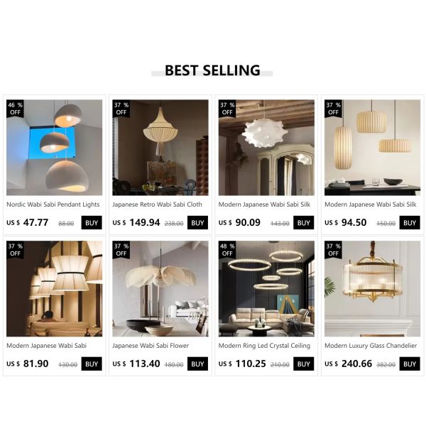 French Fabric Ceiling Pendant Lights Japanese Wabi Sabi Flower Chandelier (WH-VP-306)