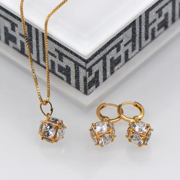 Luxury zircon Crystal Necklace Earrings Ring Jewelry Sets 18K Real Gold Plated