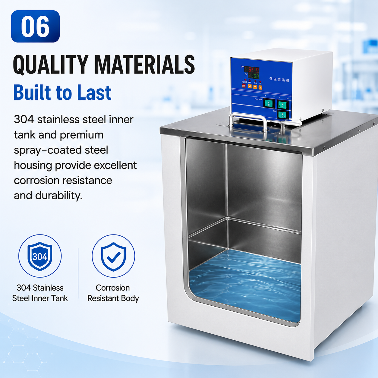 Heating Cooling Low Temp Water Bath Digital PID -5 to 99.9℃ Overheat Alarm for University Research Petroleum Chemical Equipment