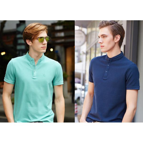 Navy Color Men's Cotton Polo Shirts Stand Collar , Fashion Short Sleeve Polos