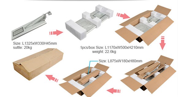 aluminum IP65 all in one led solar garden street light 20w