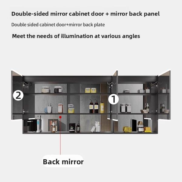 Modern Luxurious Anti-Fog Aluminum LED Bathroom Vanity Mirror Cabinet Time Display Water Resistant for Hotel Apartment Use
