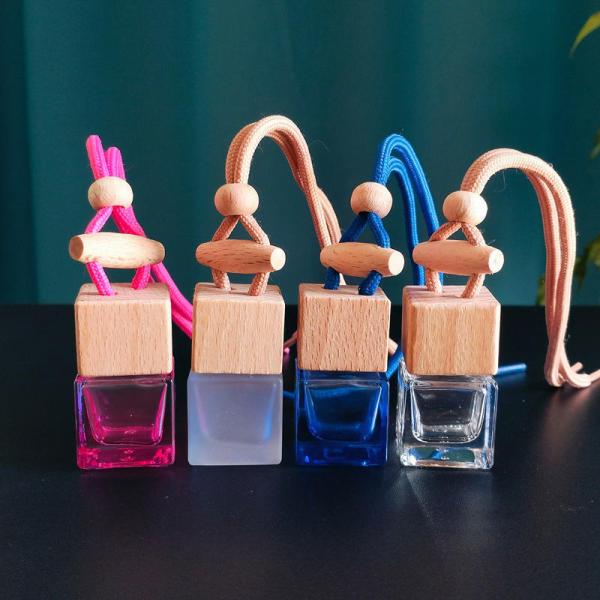 8ml Square Glass Car Perfume Bottle with Wooden Lid